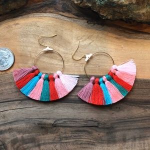 Pink Multi-Colored Lightweight Tassel Earrings